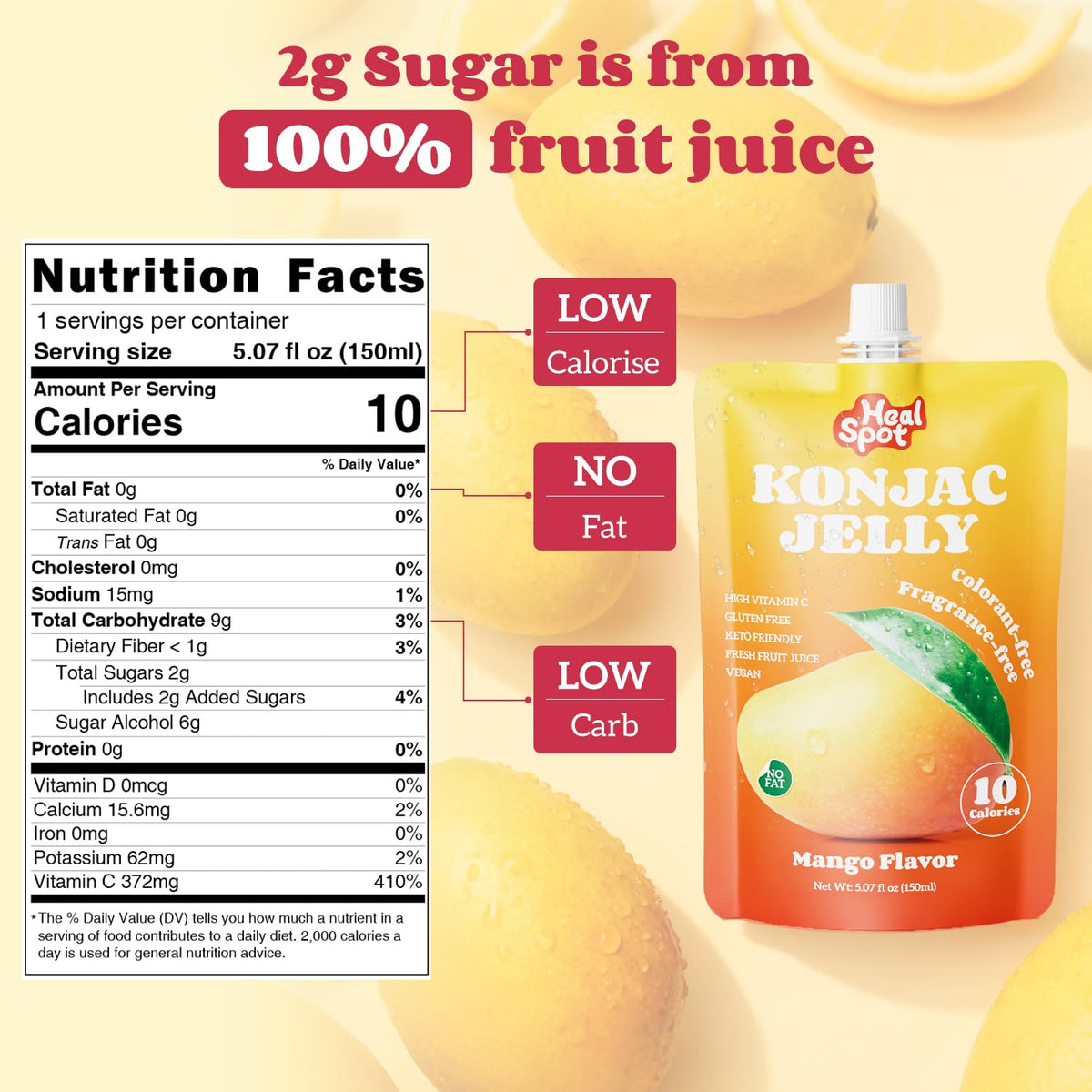 Healspot vitamin C content label indicates 370 mg per serving for daily nutrition.