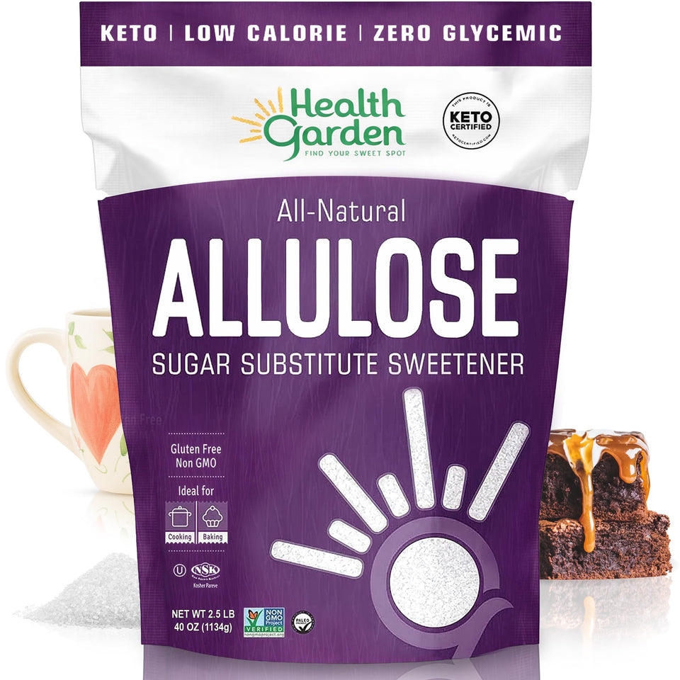 Health Garden Allulose bag front shows zero-calorie sweetness ideal for baking.