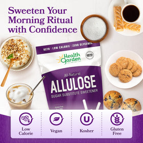 Health Garden Allulose cookies scene conveys sugar-like sweetness in baked goods.
