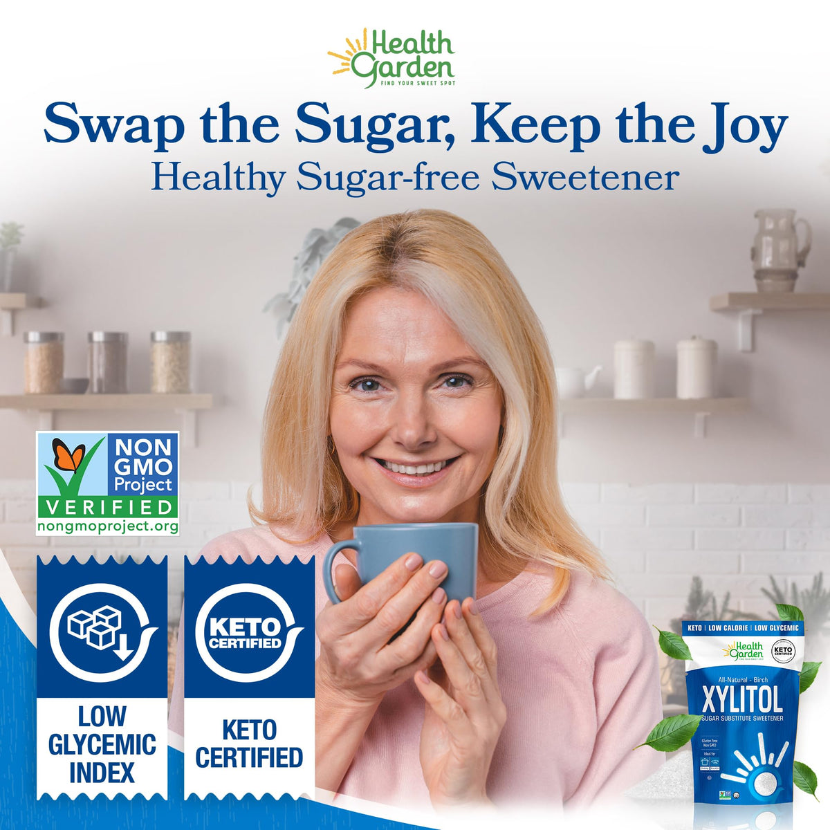 Health Garden Xylitol coffee image shows smooth sweetness without bitter aftertaste