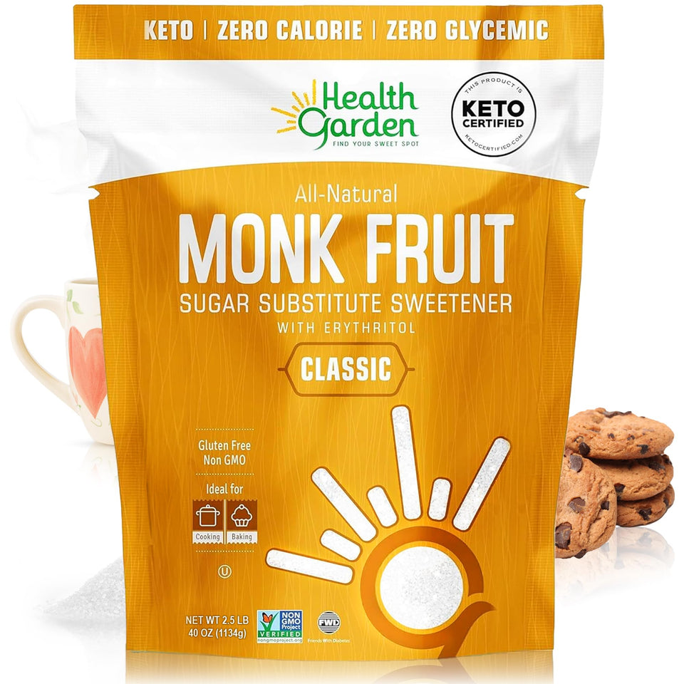 Health Garden Monk Fruit Sweetener bottle—clean-label, zero-calorie sweetness for daily use.