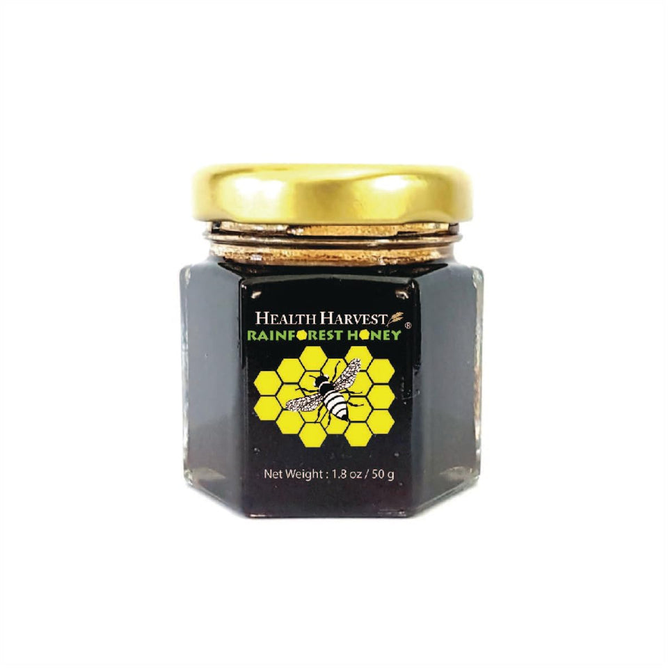 Health Harvest Tualang honey jar front, premium purity for daily wellness