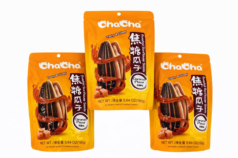HealthEmpire ChaCha Roasted Sunflower Seeds caramel flavor front view, antioxidant-rich snack