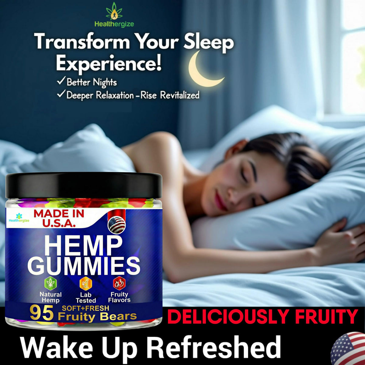 Healthergize fruity flavor gummies close-up, a tasty daily wellness bite.