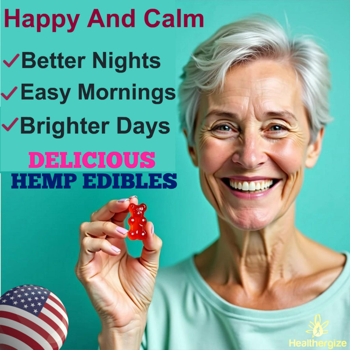 Healthergize hemp gummies easy-chew texture in a soft gummy bite.