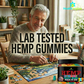 Healthergize Hemp Gummies assorted fruit flavors provide a refreshing bite.