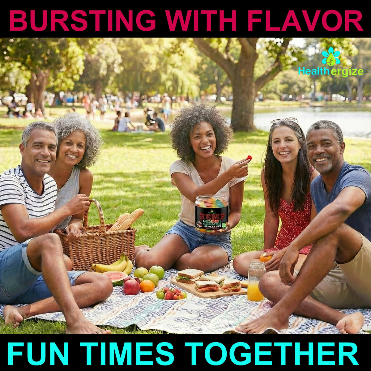 Healthergize Omega hemp oil gummies provide omega-3-6-9 support.