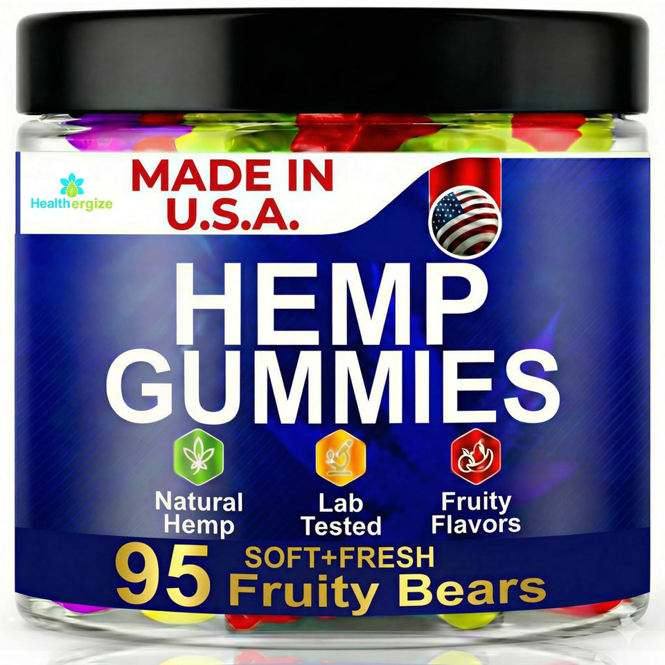 Healthergize hemp gummies sleep bear on white background, inviting a calm bedtime routine.