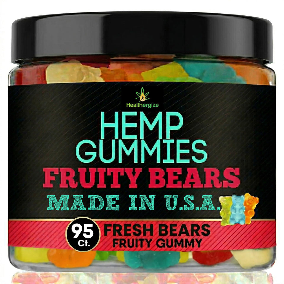 Healthergize hemp gummies bottle for sleep support and calm evenings.