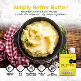 Healthier Comforts Butter Powder sprinkle: easy seasoning for cookies and vegetables.