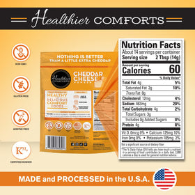 Healthier Comforts cheddar powder on nachos for bold flavor