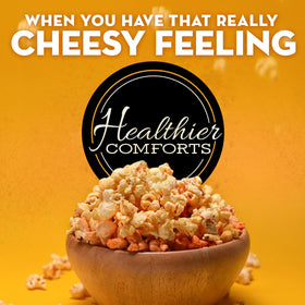 Healthier Comforts cheddar cheese powder creates creamy sauce perfect for mac and cheese