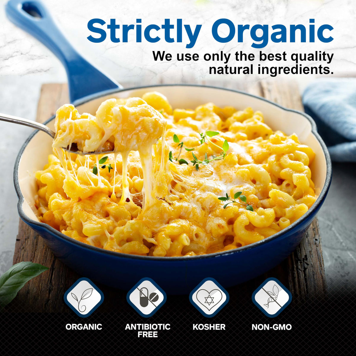 Healthier Comforts Cheddar Powder being poured into milk for sauce