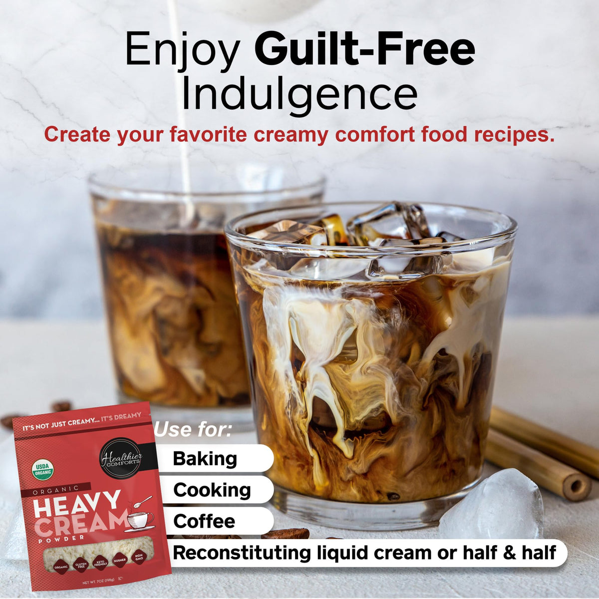 Healthier Comforts powder stirred into eggs for velvety texture.