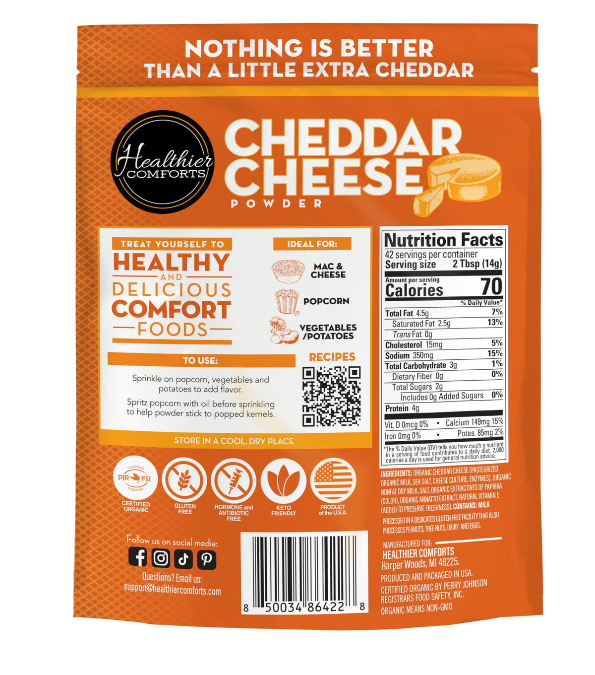 Healthier Comforts emergency food supply cheddar powder in kit