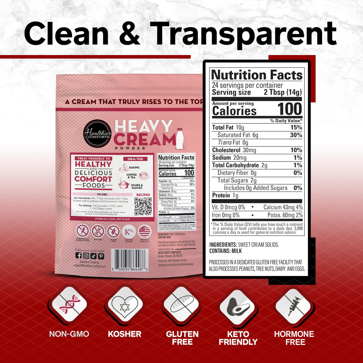 Healthier Comforts heavy cream powder keto pantry option supports low-carb meals