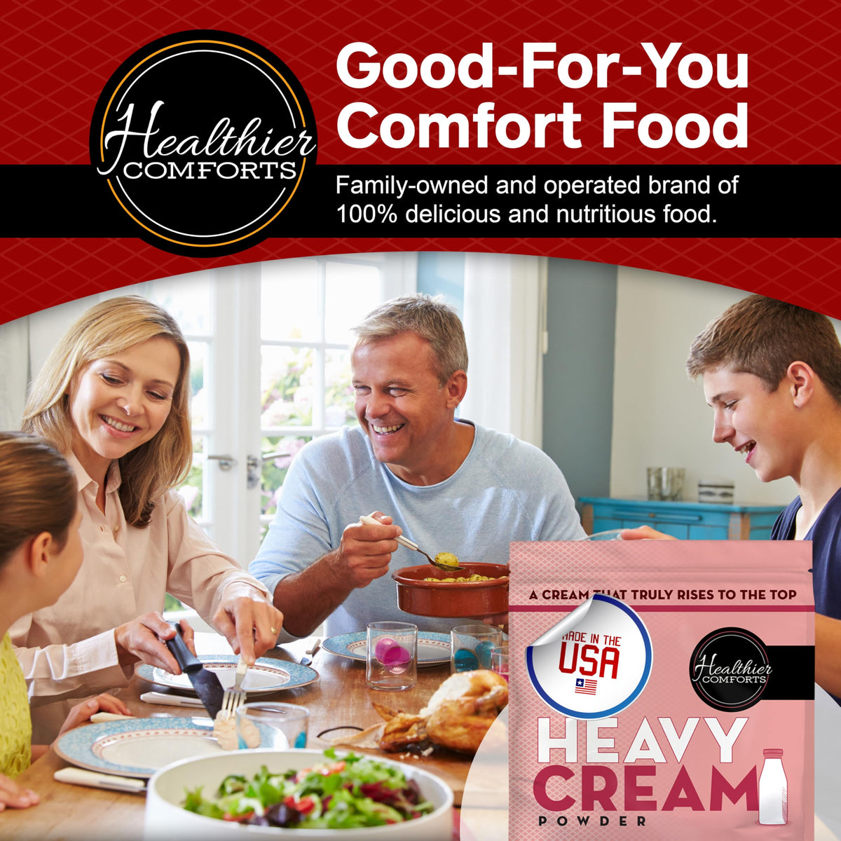 Healthier Comforts heavy cream powder made-in-usa emphasizes quality and safety