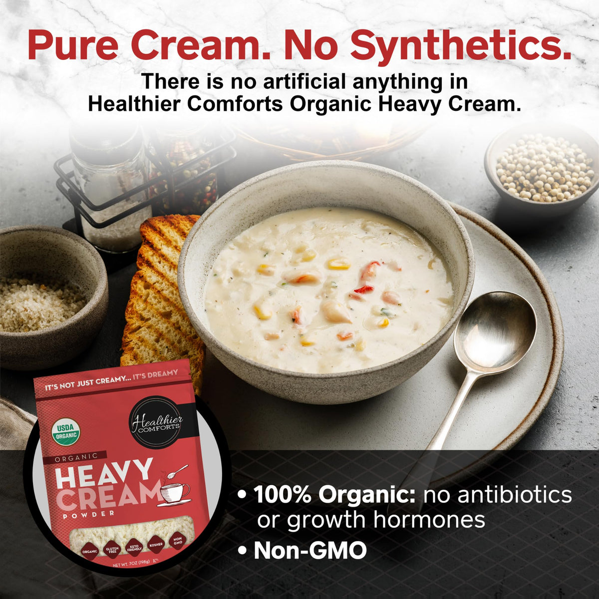 Healthier Comforts powder being mixed with water to make cream.
