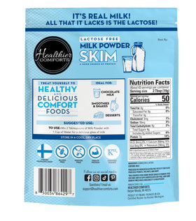 Scoop of Healthier Comforts lactose-free skim milk powder for easy measuring