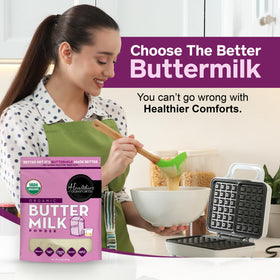 Healthier Comforts Organic Buttermilk Powder gluten-free baking compatibility.