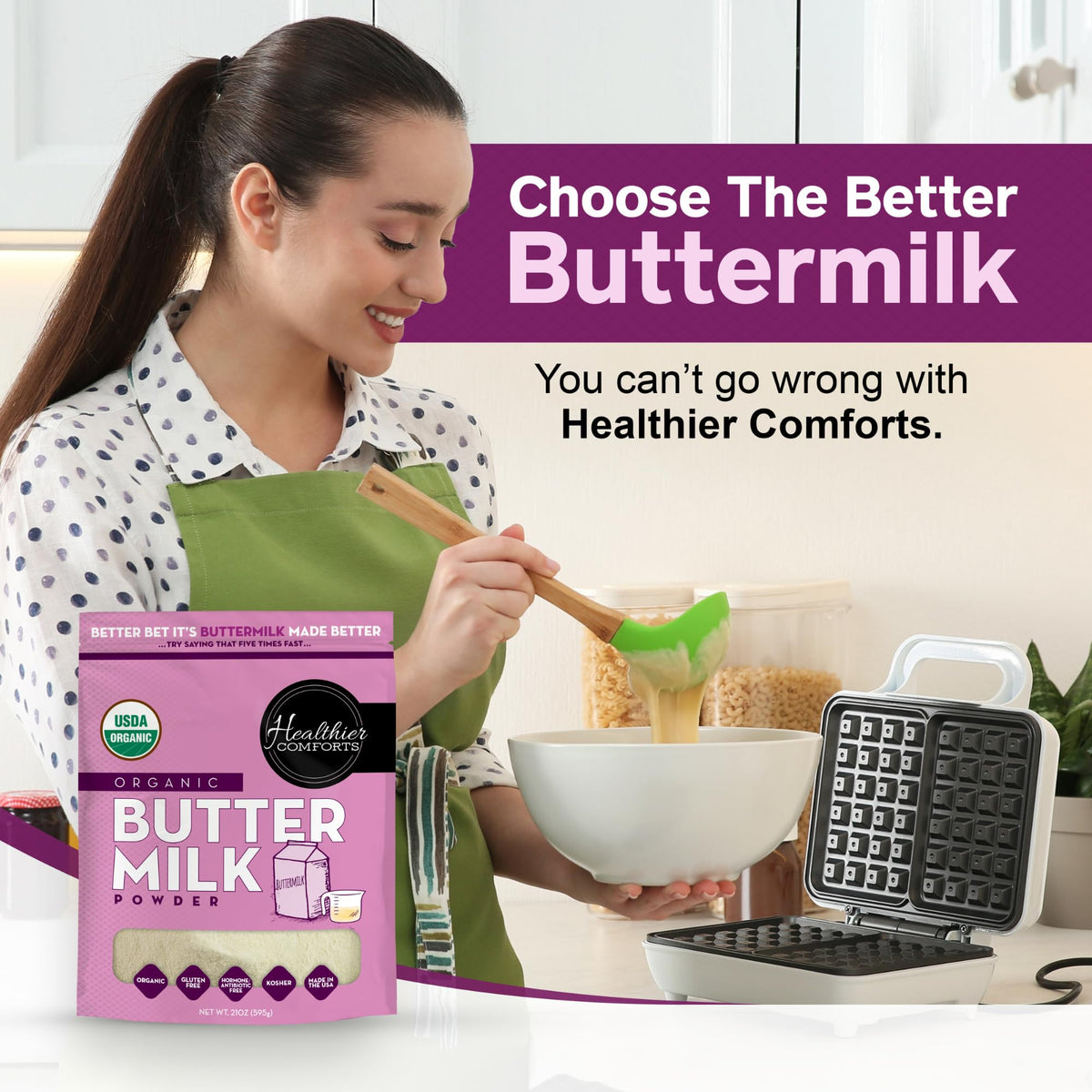Healthier Comforts Organic Buttermilk Powder US origin, farm-to-table quality.
