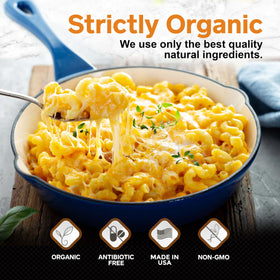 Healthier Comforts Organic Cheddar Cheese Powder bowl with melted cheese texture