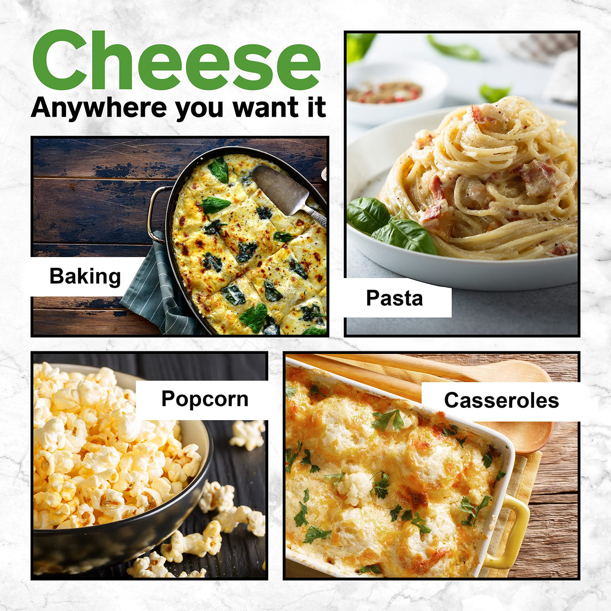 Healthier Comforts Parmesan Cheese Powder on popcorn as a tasty topping.