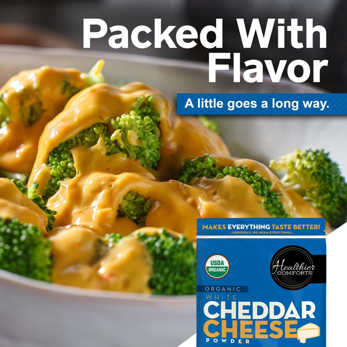 Healthier Comforts organic white cheddar cheese powder for your kitchen pantry