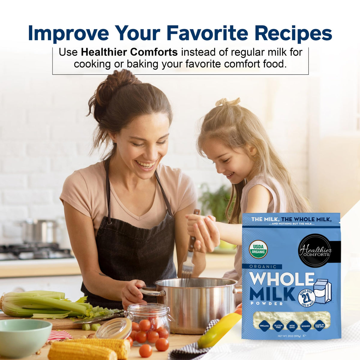Healthier Comforts Organic Milk Powder offers long shelf life for convenience