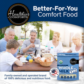 Resealable bag keeps Healthier Comforts powder fresh for daily use.