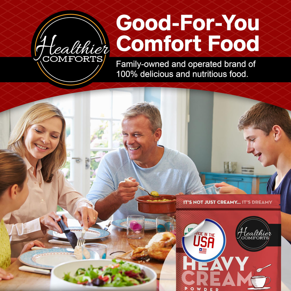 Healthier Comforts resealable packaging keeps powder fresh longer.