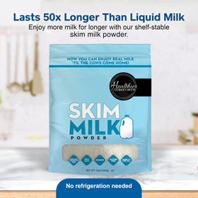 Healthier Comforts skim milk powder used in baking for creamy textures.