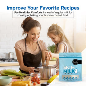 Healthier Comforts skim milk powder used as coffee creamer for a smooth cup.