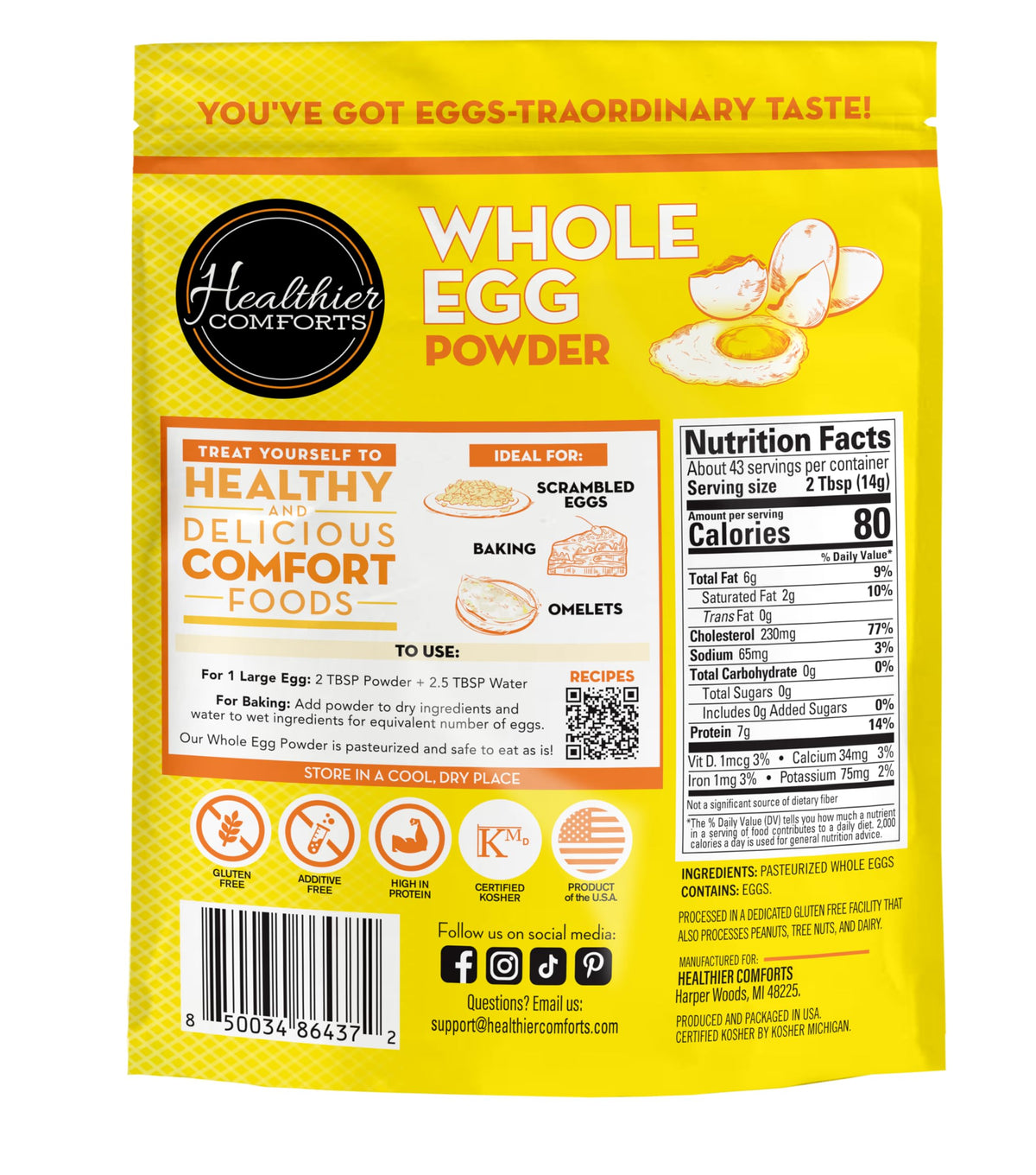Healthier Comforts powder reconstituted as an eggs substitute in a pan