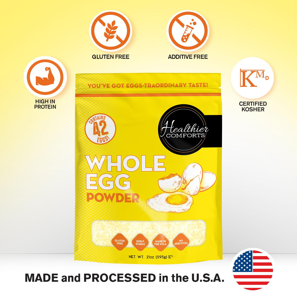 Measuring Healthier Comforts powder with a scoop for recipes