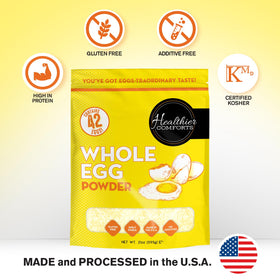 Measuring Healthier Comforts powder with a scoop for recipes