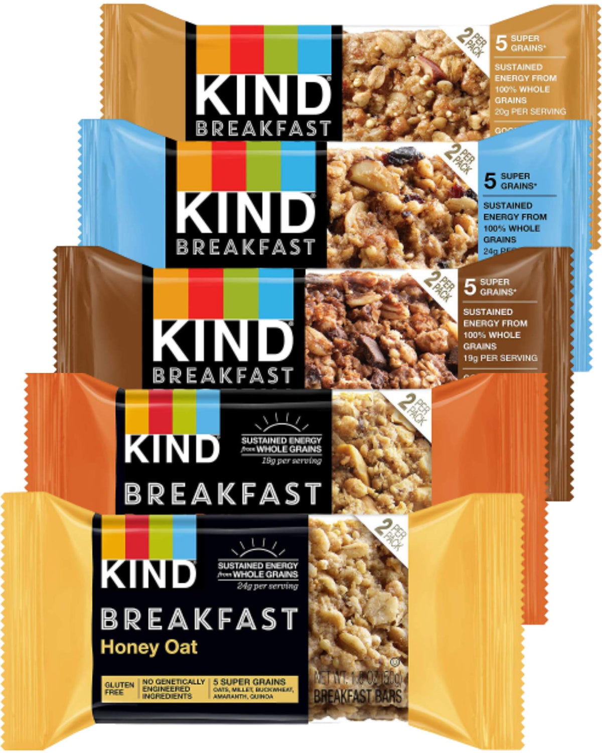 Healthiest Bars Kind Breakfast Bars Variety Pack front view for quick, wholesome mornings.