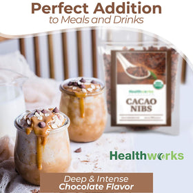 Healthworks Cacao Nibs Organic smoothie topping, antioxidant-rich crunch.
