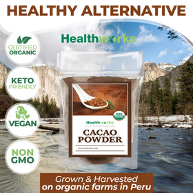 Healthworks cacao powder yogurt parfait conveys creamy, antioxidant-rich mix.