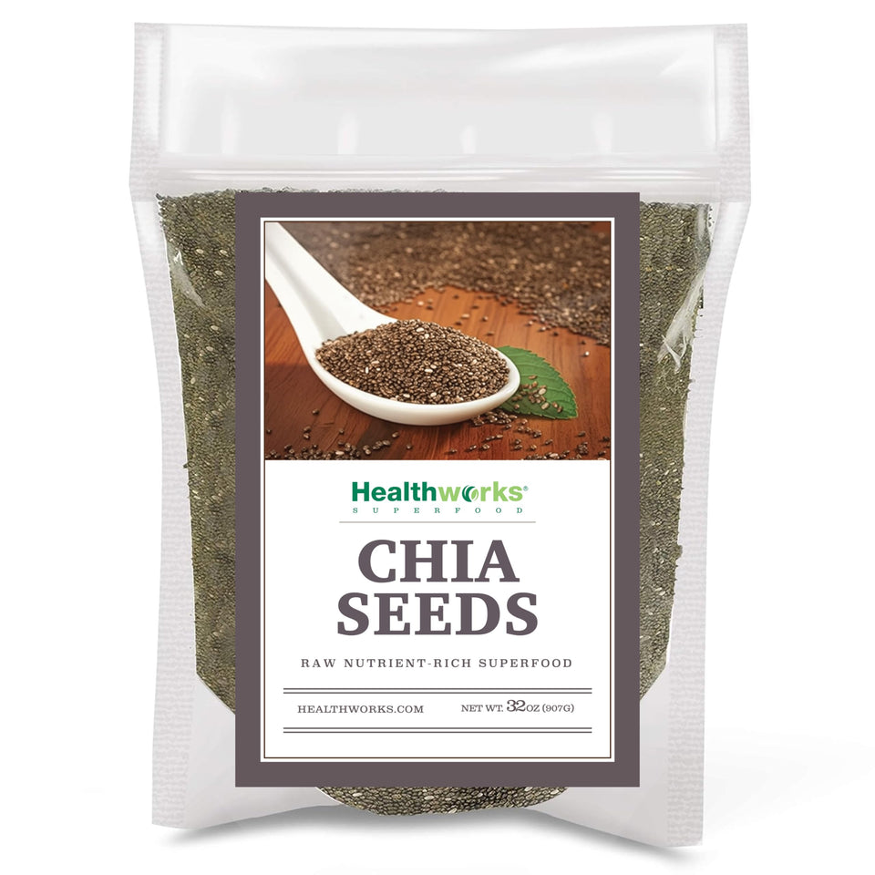 Healthworks chia seeds bag front – premium, versatile pantry staple.