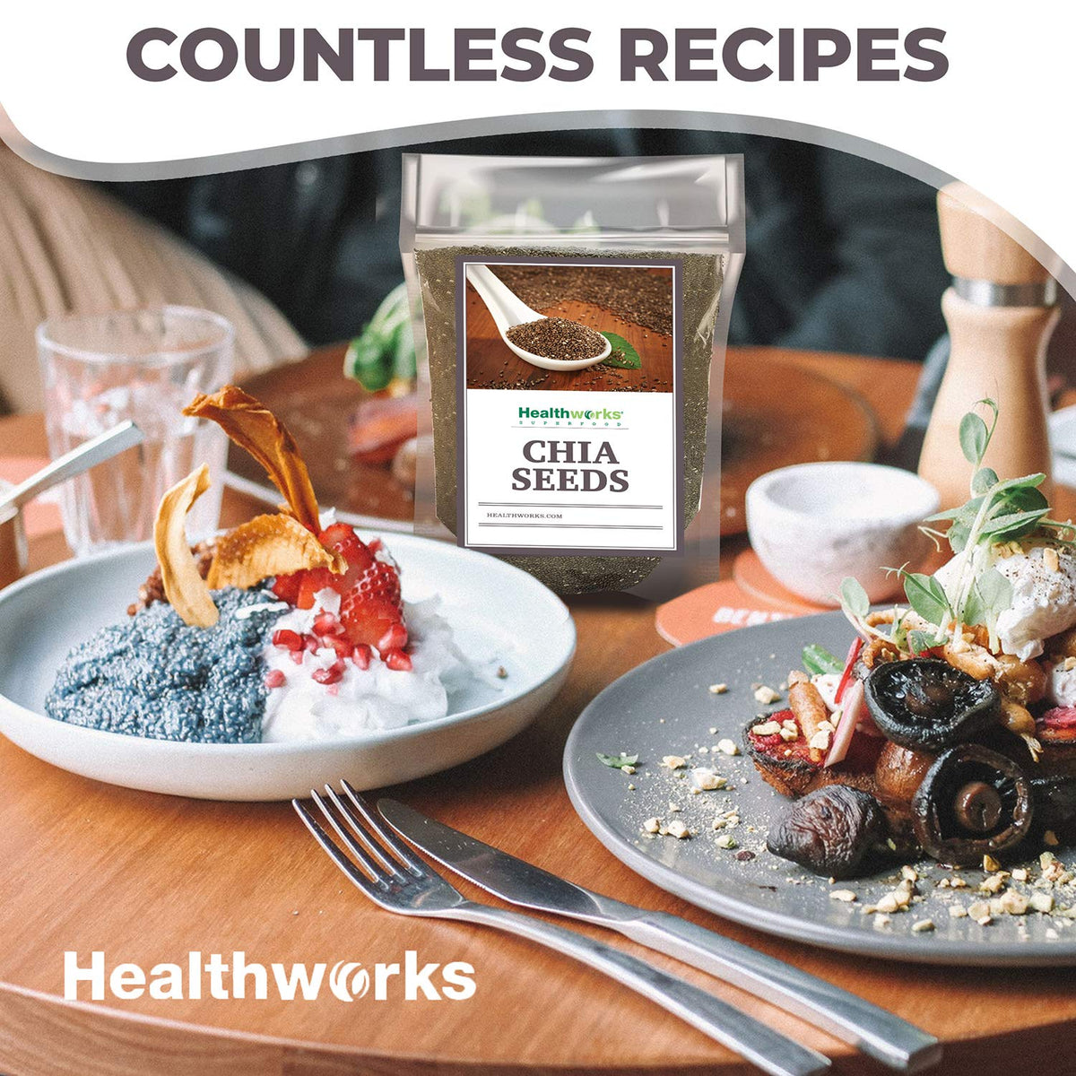 Healthworks chia seeds in granola bar for added protein and fiber.