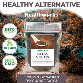 Healthworks chia seeds in smoothie – boosts omega-3 and fiber.