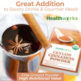 Pouring Healthworks cinnamon into coffee for a fragrant cup