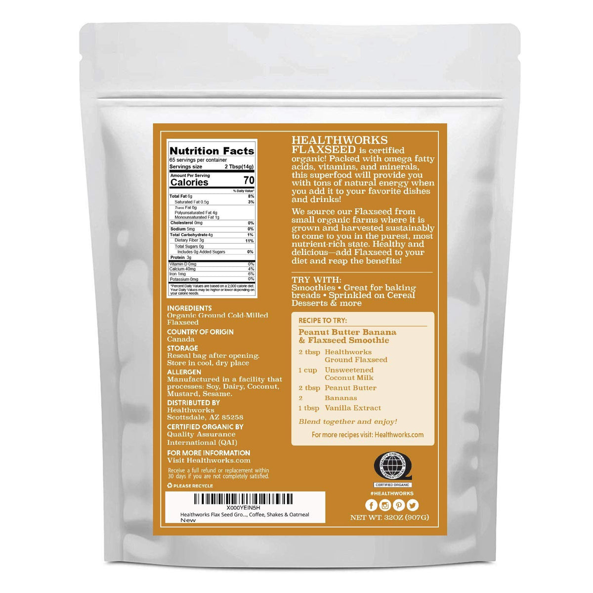 Healthworks flax seed powder cold milled texture adds creaminess to yogurt and cereals.