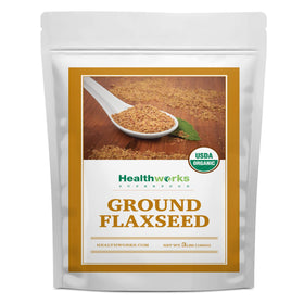 Healthworks Ground Flax Seed Powder in a bag showing organic nutrition for daily meals
