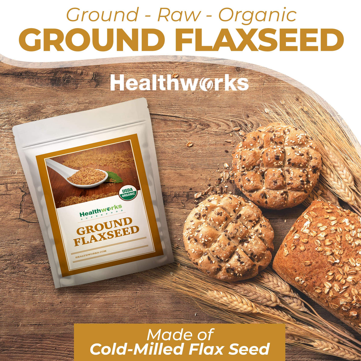 Healthworks flax seed powder raw with nutty aroma enhances coffee and shakes.