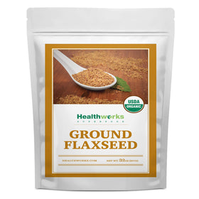 Healthworks Ground Flax Seed Powder organic pouch ready for smoothies and baking.