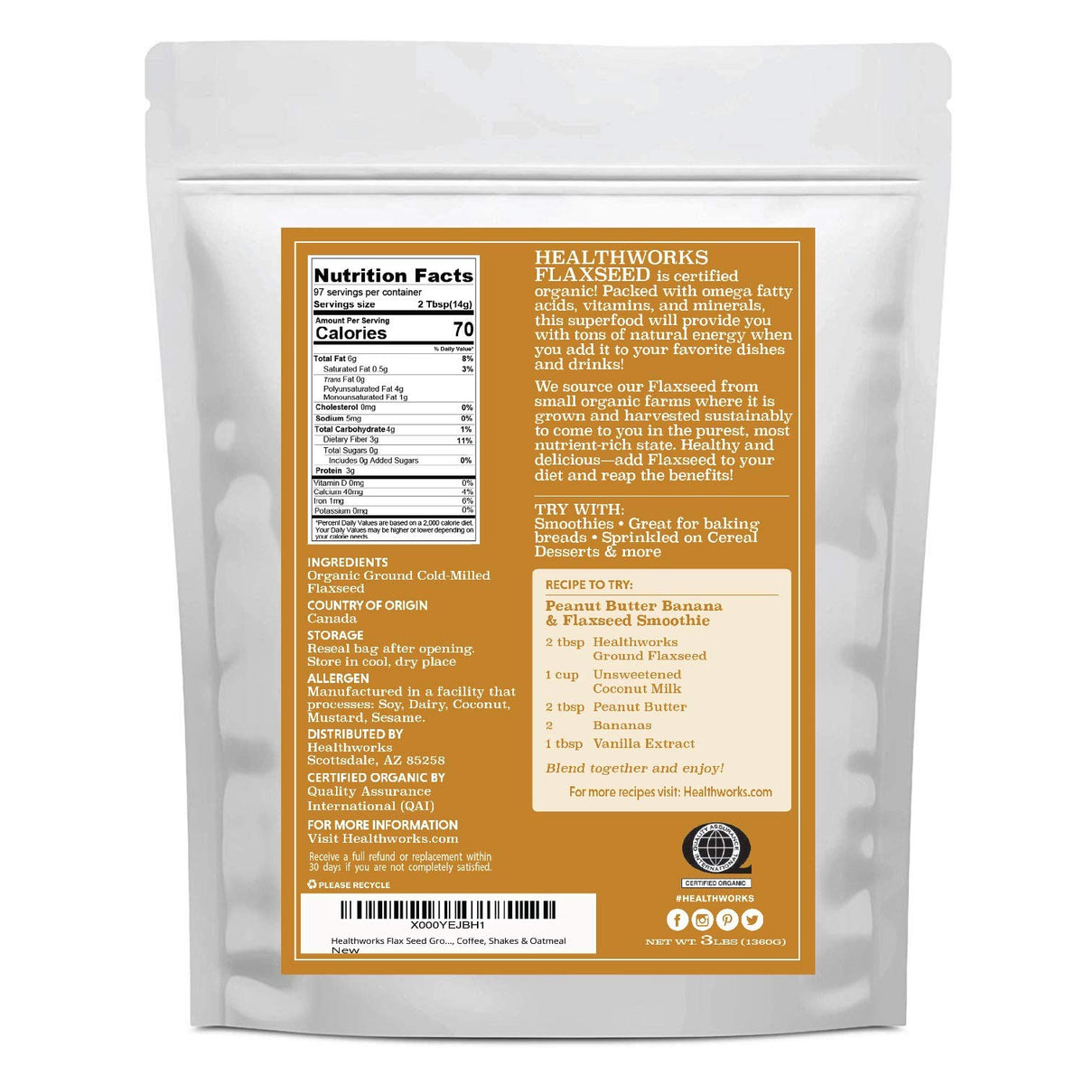 Healthworks flax seed powder scoop with easy measurement for smoothies and baking
