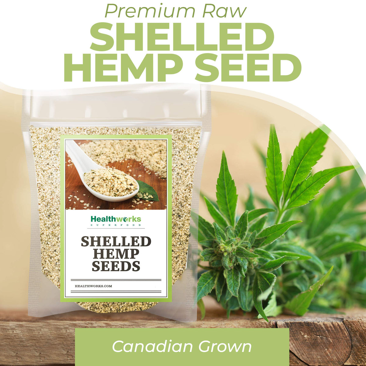 Healthworks hemp hearts raw seeds in bowl with nutty aroma.
