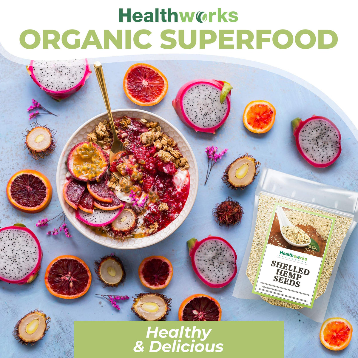 Healthworks hemp hearts smoothie topping for extra protein.